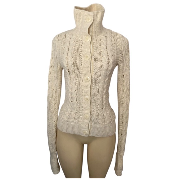 Ruehl 925 Y2K Cream Wool Cashmere Blend Button Up Cable Knit Sweater Size Medium - Picture 7 of 10